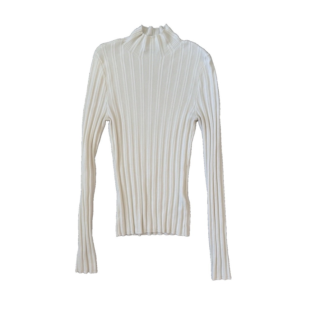 Abercrombie & Fitch Rib Knit Mock Neck Shirt Womens Small Ivory Classic Preppy
